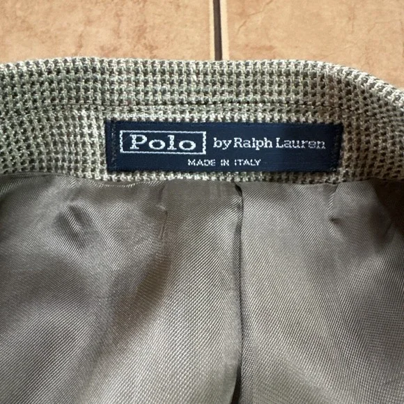 VTG Polo Ralph Lauren Jacket Blazer 42L Italy Made Silk Flax Wool Sport Coat